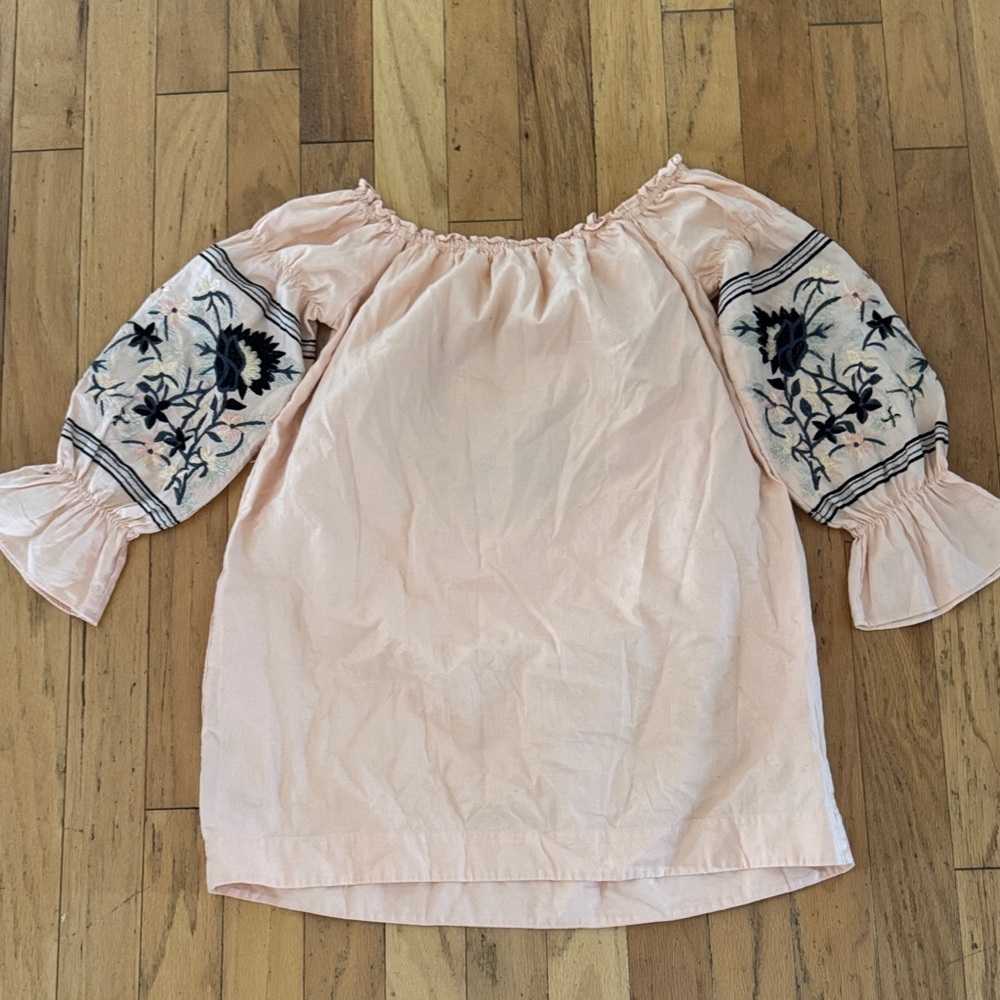 Free People | Fleur Du Jour 
Embroidered Pink Peasant Mini Dress - Picture 8 of 8